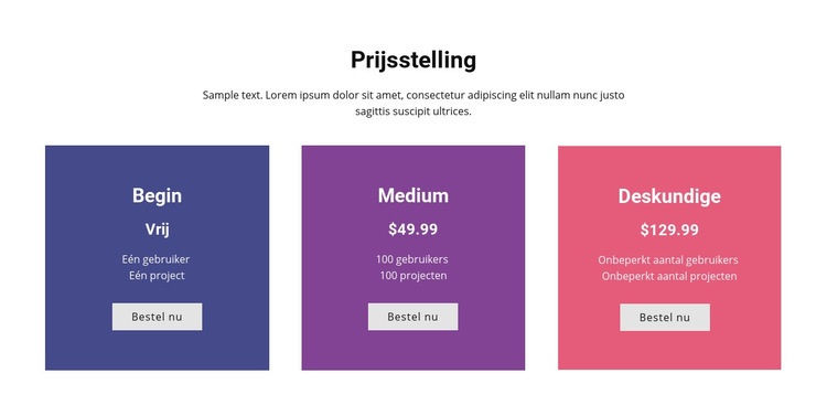  Kleurrijke prijstabel Html Website Builder