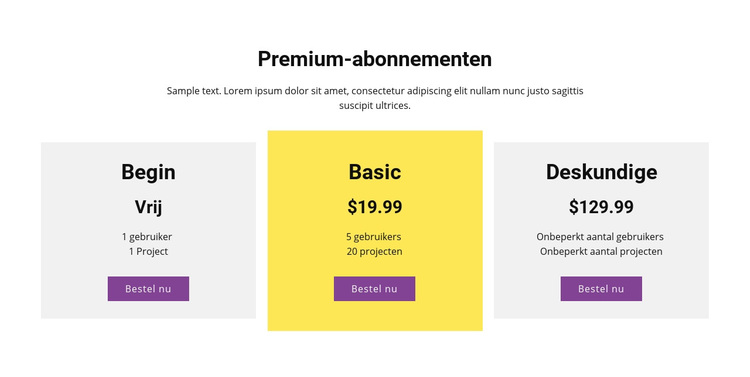 Drie tariefplan WordPress-thema