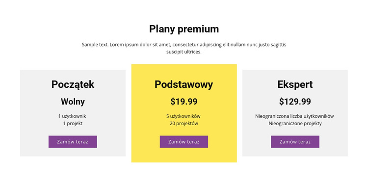 Trzy plany cenowe Motyw WordPress