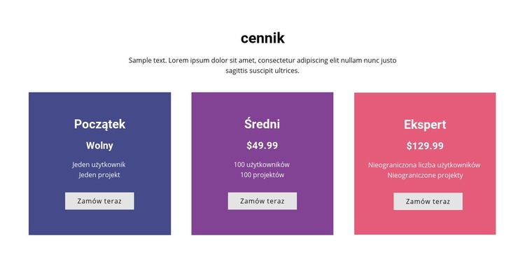  Kolorowy cennik Projekt strony internetowej