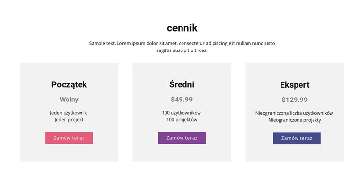 Nowoczesna tabela cenowa Szablon CSS