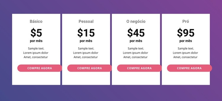 Tabela de preços com cores brilhantes Modelos de construtor de sites