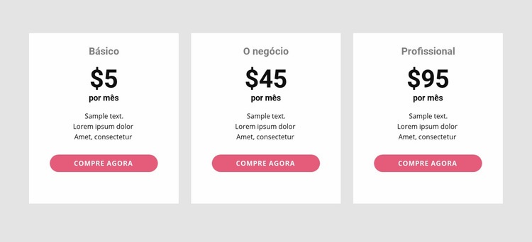 Tabela de preços simples Design do site