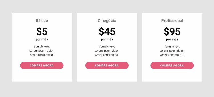 Tabela de preços simples Maquete do site