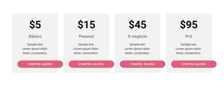 Tabela de preços com cores fortes Template CSS