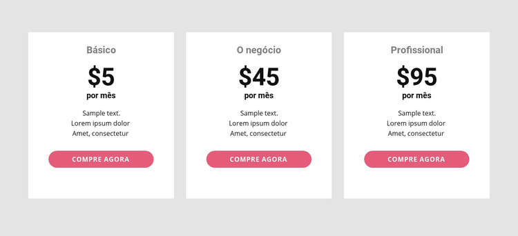 Tabela de preços simples Modelo de site