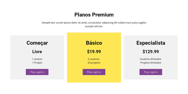 Plano de três preços Modelo de site