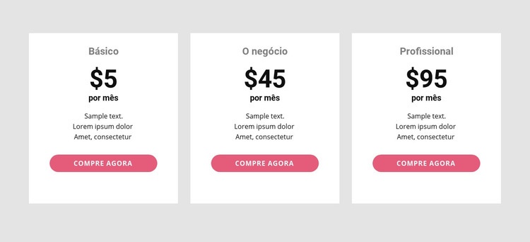 Tabela de preços simples Landing Page