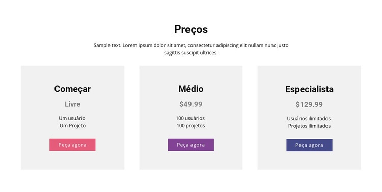 Tabela de preços moderna Landing Page