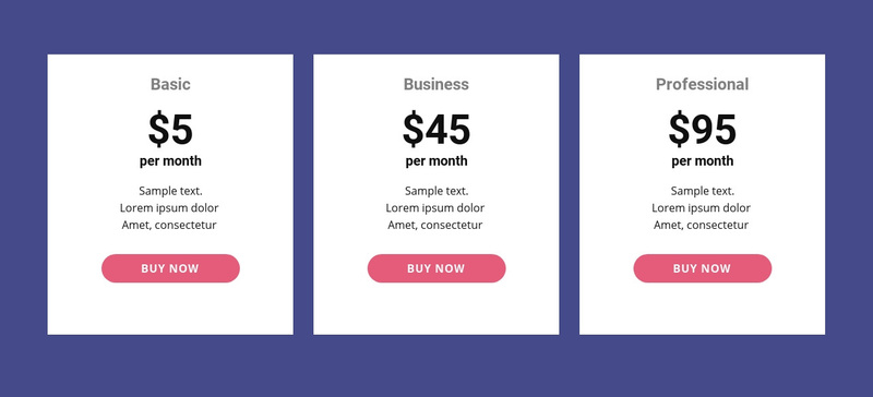 Classic pricing table Squarespace Template Alternative