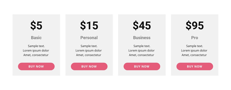 Pricing table with strong colors Squarespace Template Alternative