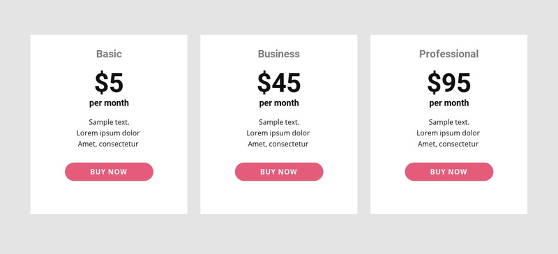 Simple pricing Table Squarespace Template Alternative
