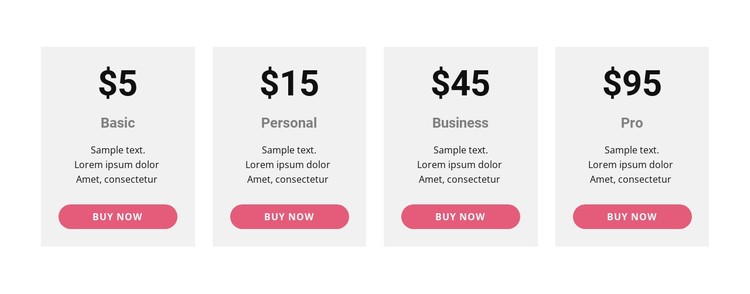 Pricing table with strong colors Static Site Generator