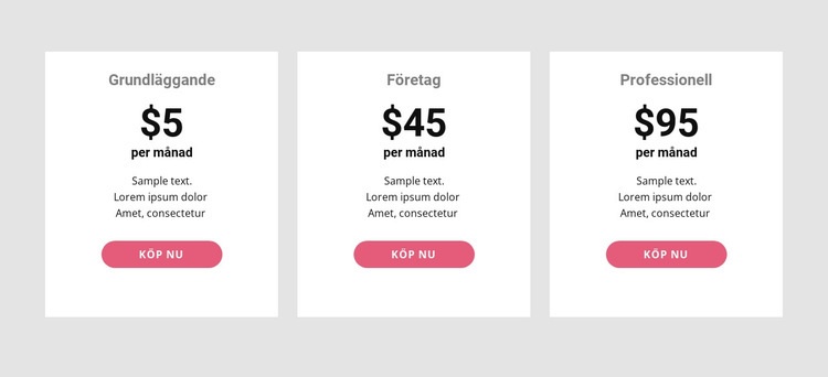 Enkel prissättningstabell Webbplats mall