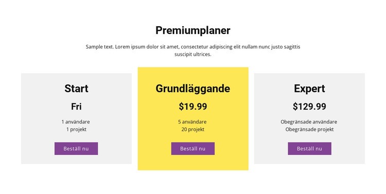 Tre prissättningsplaner WordPress -tema