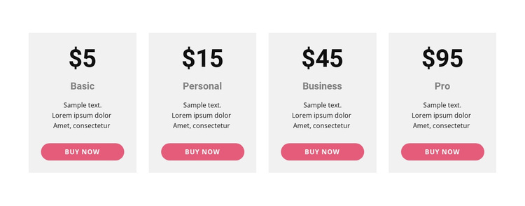 Pricing table with strong colors Template