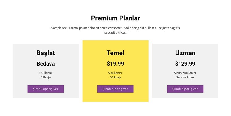 Üç fiyatlandırma planı HTML5 Şablonu