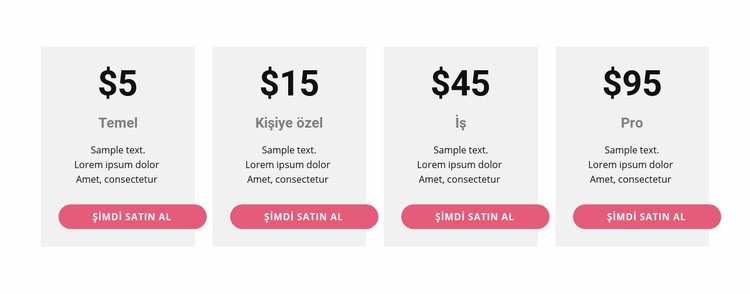 Güçlü renklere sahip fiyatlandırma tablosu Web Sitesi Mockup'ı