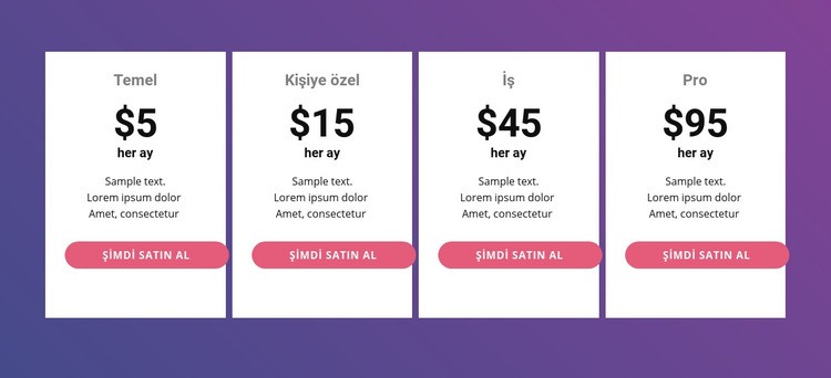 Parlak renklerle fiyatlandırma tablosu Web Sitesi Oluşturucu Şablonları