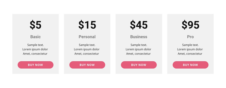 Pricing table with strong colors Web Design