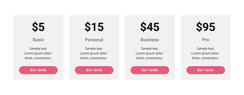 Pricing table with strong colors Web Page Design