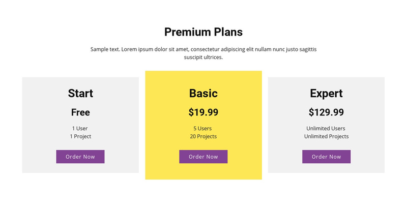 Three pricing plan Web Page Design