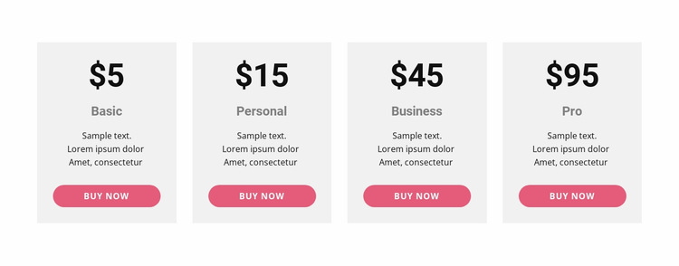 Pricing table with strong colors Website Builder Templates
