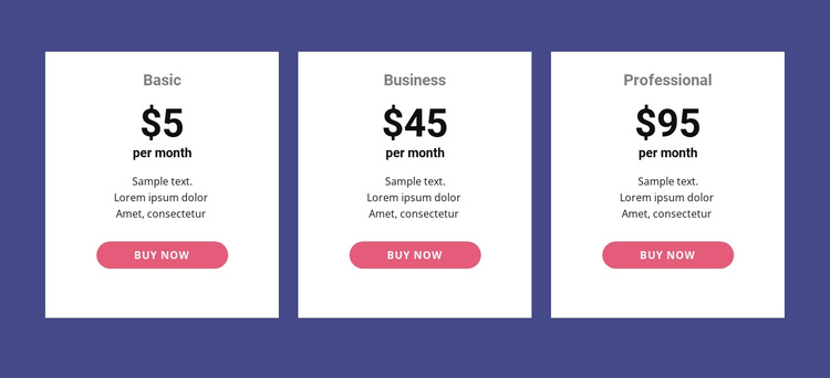 Classic pricing table Website Builder Software