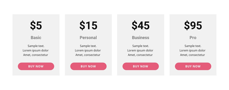 Pricing table with strong colors Website Builder Software