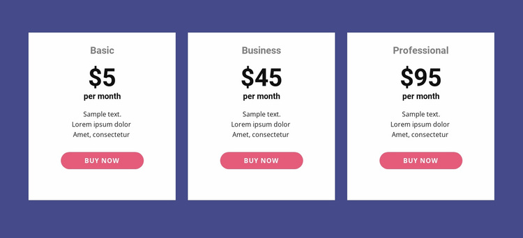 Classic pricing table Website Design