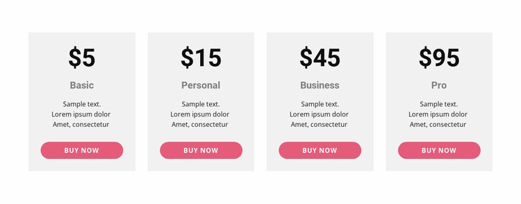 Pricing table with strong colors Website Mockup