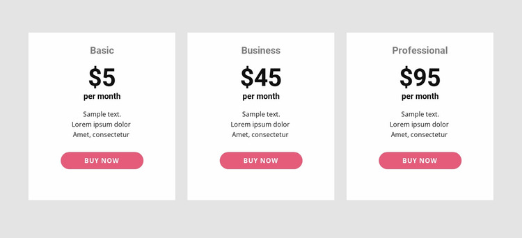 Simple pricing Table Website Mockup