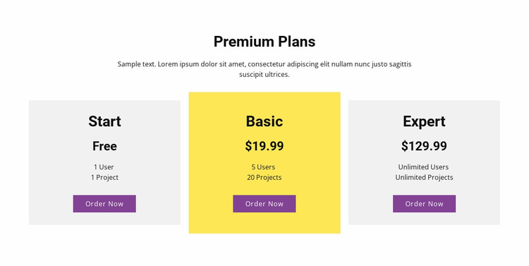 Three pricing plan Website Mockup
