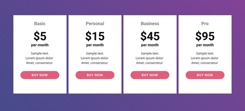 Pricing table with bright colors Wix Template Alternative