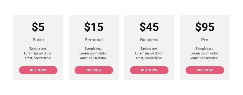 Pricing table with strong colors Wix Template Alternative