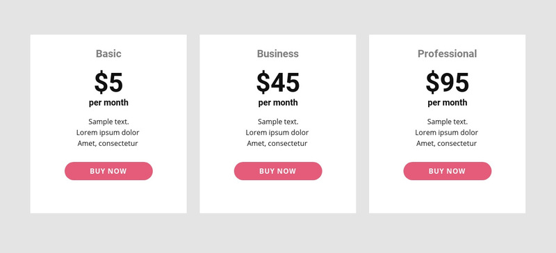 Simple pricing Table Wix Template Alternative