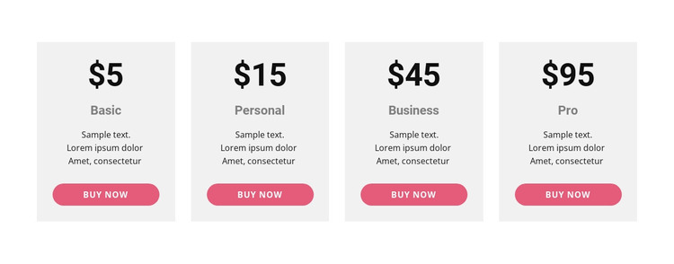 Pricing table with strong colors WordPress Theme