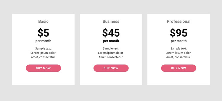 Simple pricing Table WordPress Theme