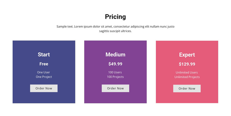  Colorful pricing  table WordPress Theme