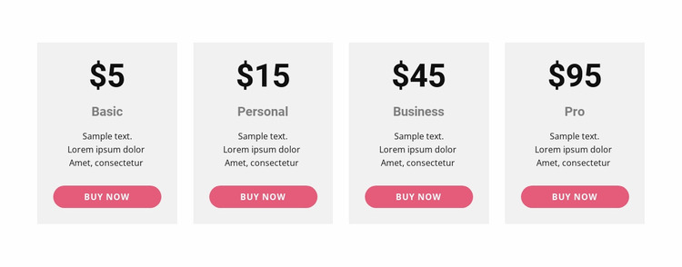 Pricing table with strong colors WordPress Website Builder