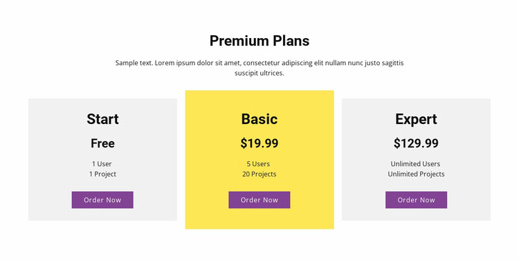 Three pricing plan WordPress Website Builder