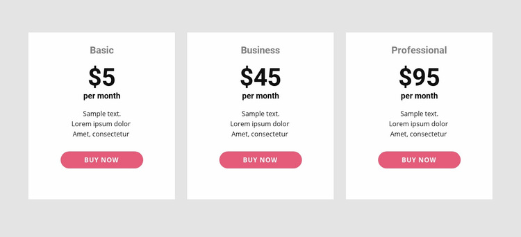 Simple pricing Table WordPress Website