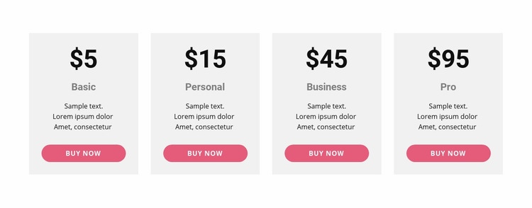 Pricing table with strong colors Wysiwyg Editor Html 
