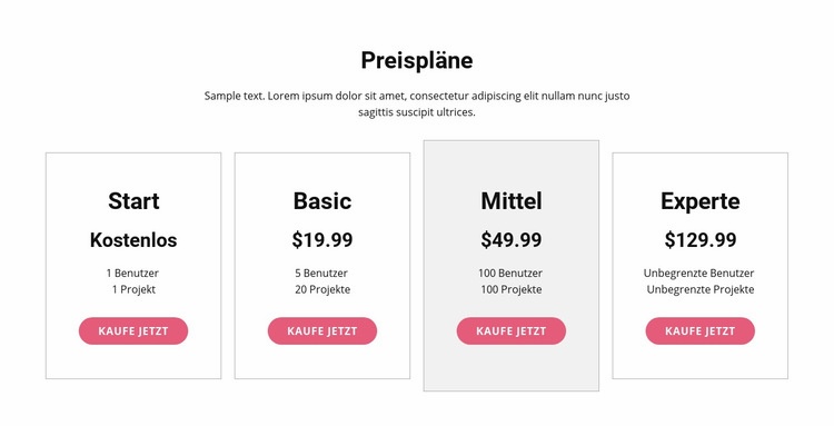 Upgrade auf einen Premium-Plan Landing Page