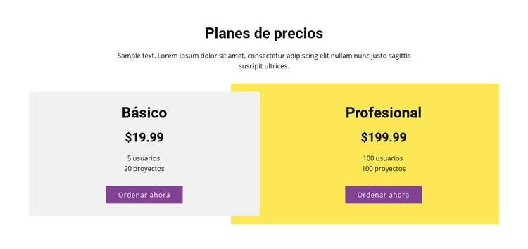 Tabla de precios superpuesta Diseño de páginas web