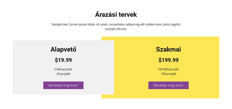 Átfedő árképzési táblázat CSS sablon