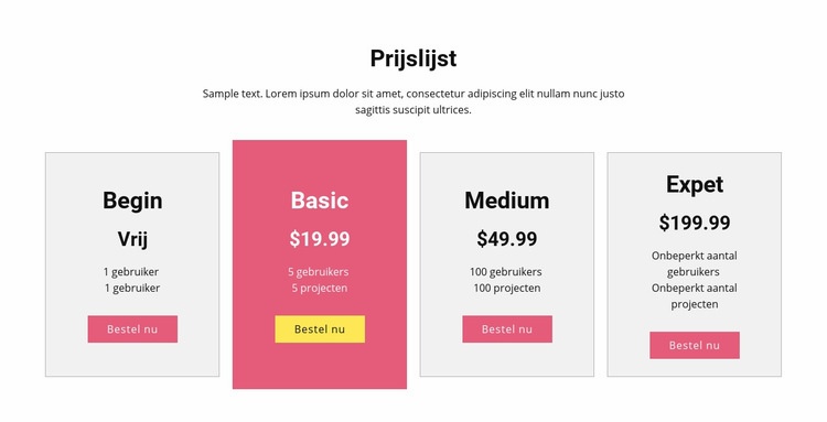 Alle tariefplannen Html Website Builder