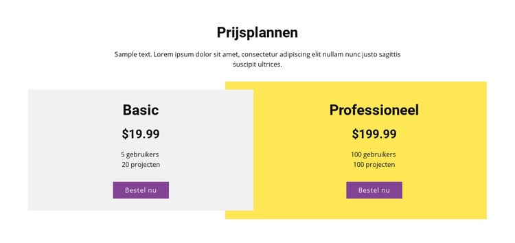 Overlappende prijstabel Html Website Builder