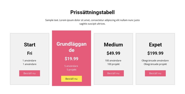 Alla prisplaner CSS -mall