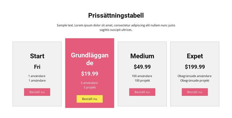 Alla prisplaner HTML-mall